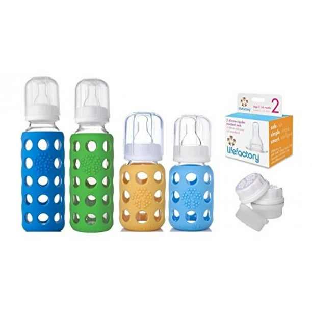 9 oz. /& 4 oz. - Boys Lifefactory Glass Baby Bottles 4 Pack Starter Kit